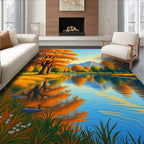 Golden Autumn Landscape River Reflection Rug