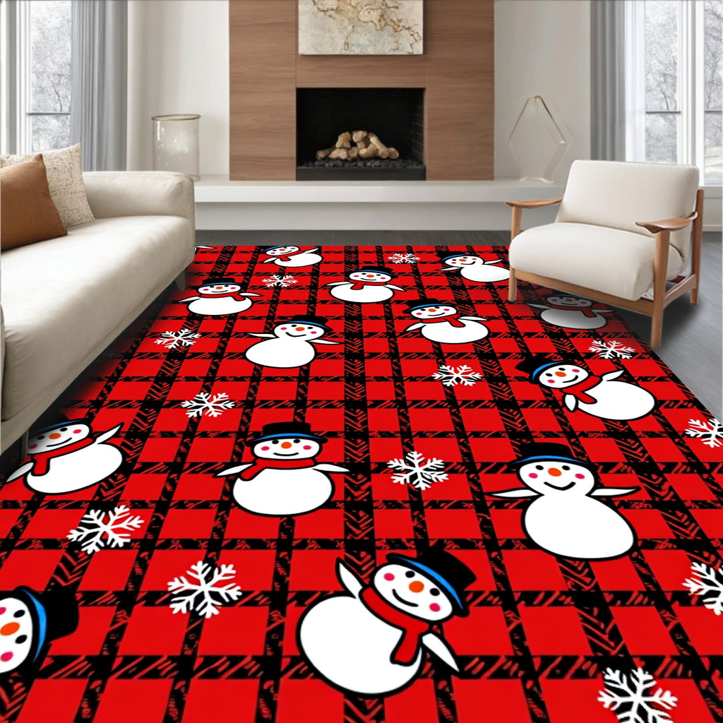 Jolly Snowman Red Plaid Wonderland Rug