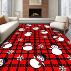 Jolly Snowman Red Plaid Wonderland Rug