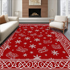 Red Sleigh Snowflakes Winter Border Rug