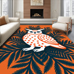 Whimsical Orange Polka Dot Owl Foliage Rug