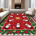 Festive Red Snowman Holly Garland Rug