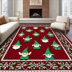 Festive Gnome Border with Red Background Rug