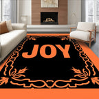 Orange Black Floral Word Art Rug