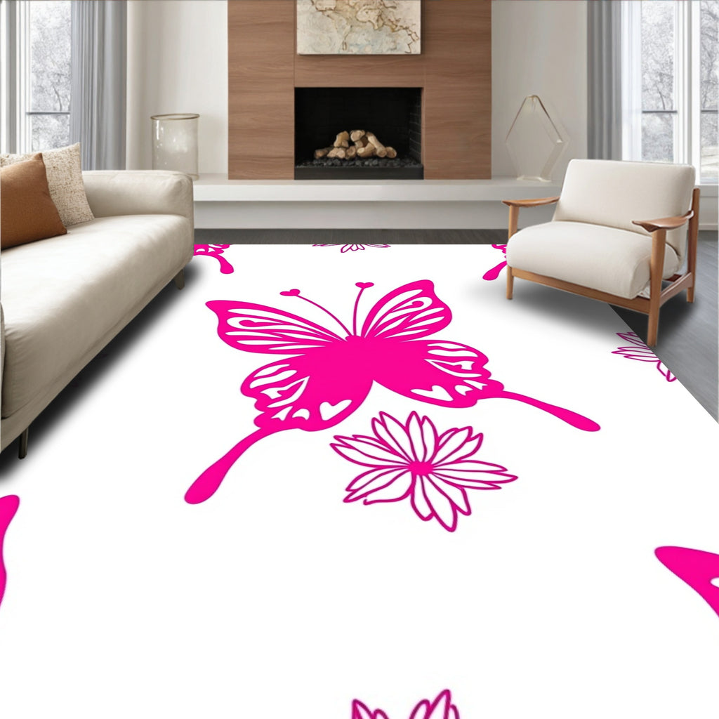 Vibrant Fuchsia Butterfly Floral Repeat Rug