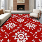Charming Red White Snowflake Floral Rug
