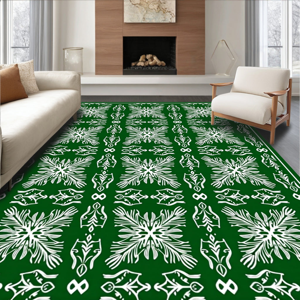 Elegant Emerald White Paisley Floral Rug