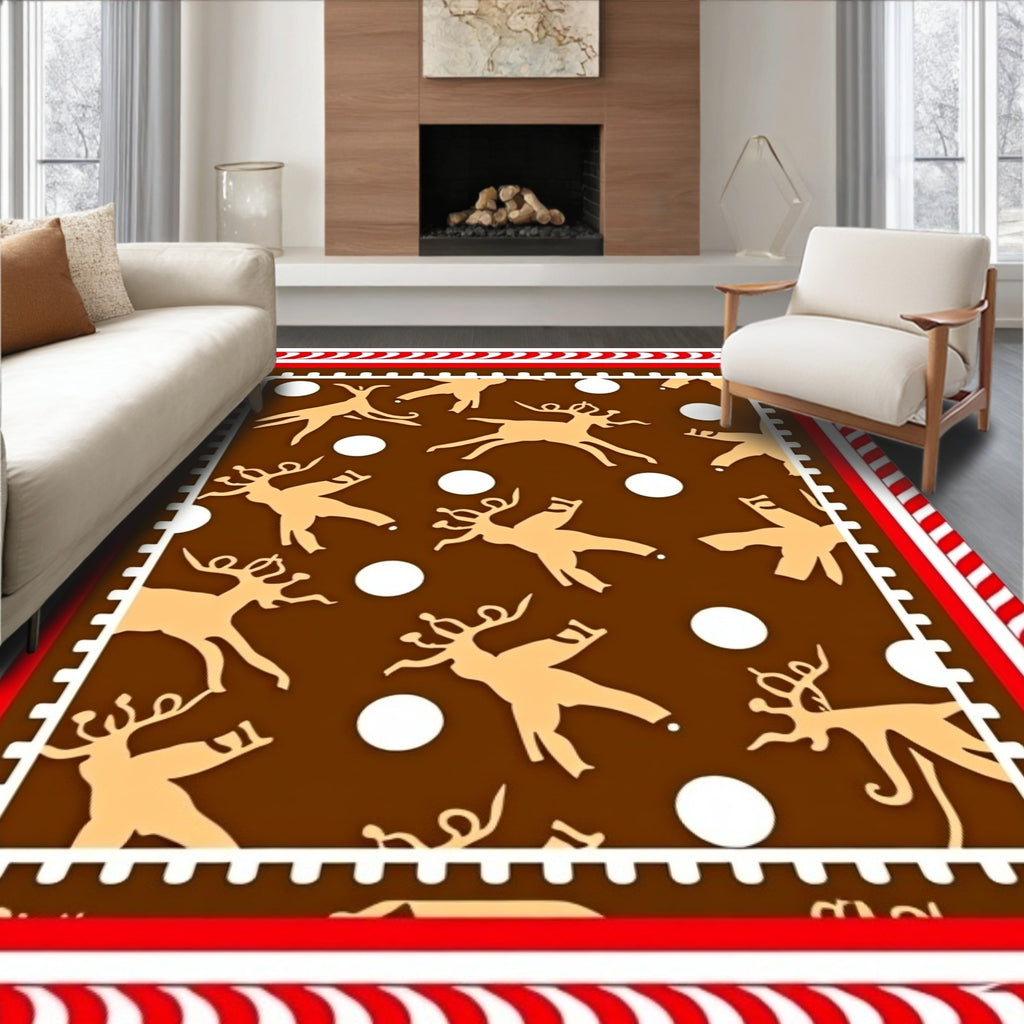 Brown Ginger Reindeer Snowflakes Rug