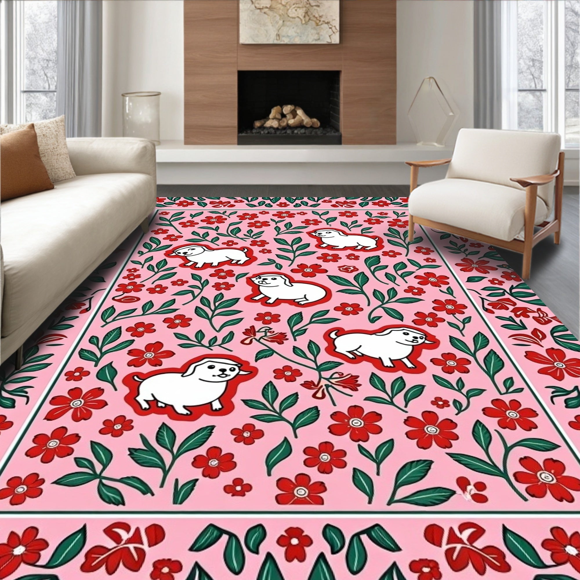 Pink Floral Puppy Play Rug