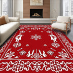 Red White Winter Snowflake Figures Border Rug