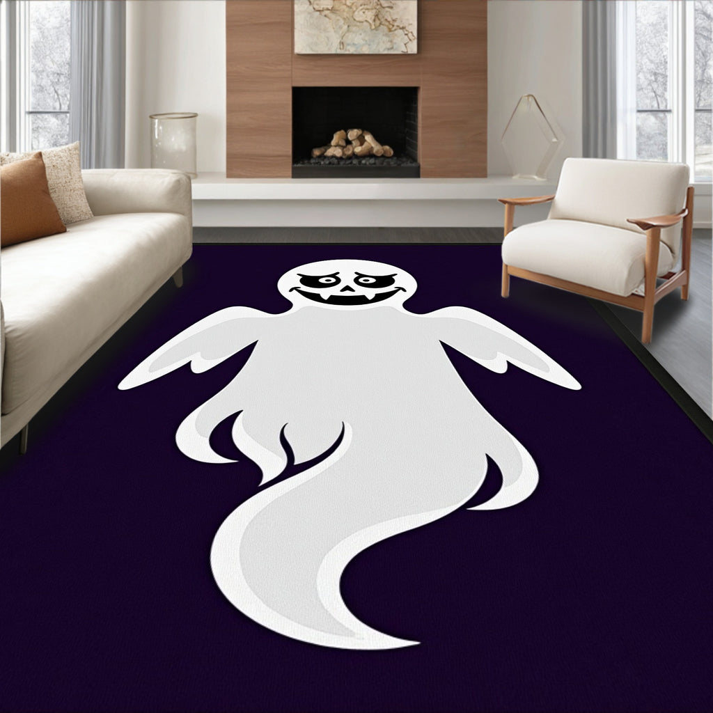 Spooky Ghost Halloween Purple Background Rug