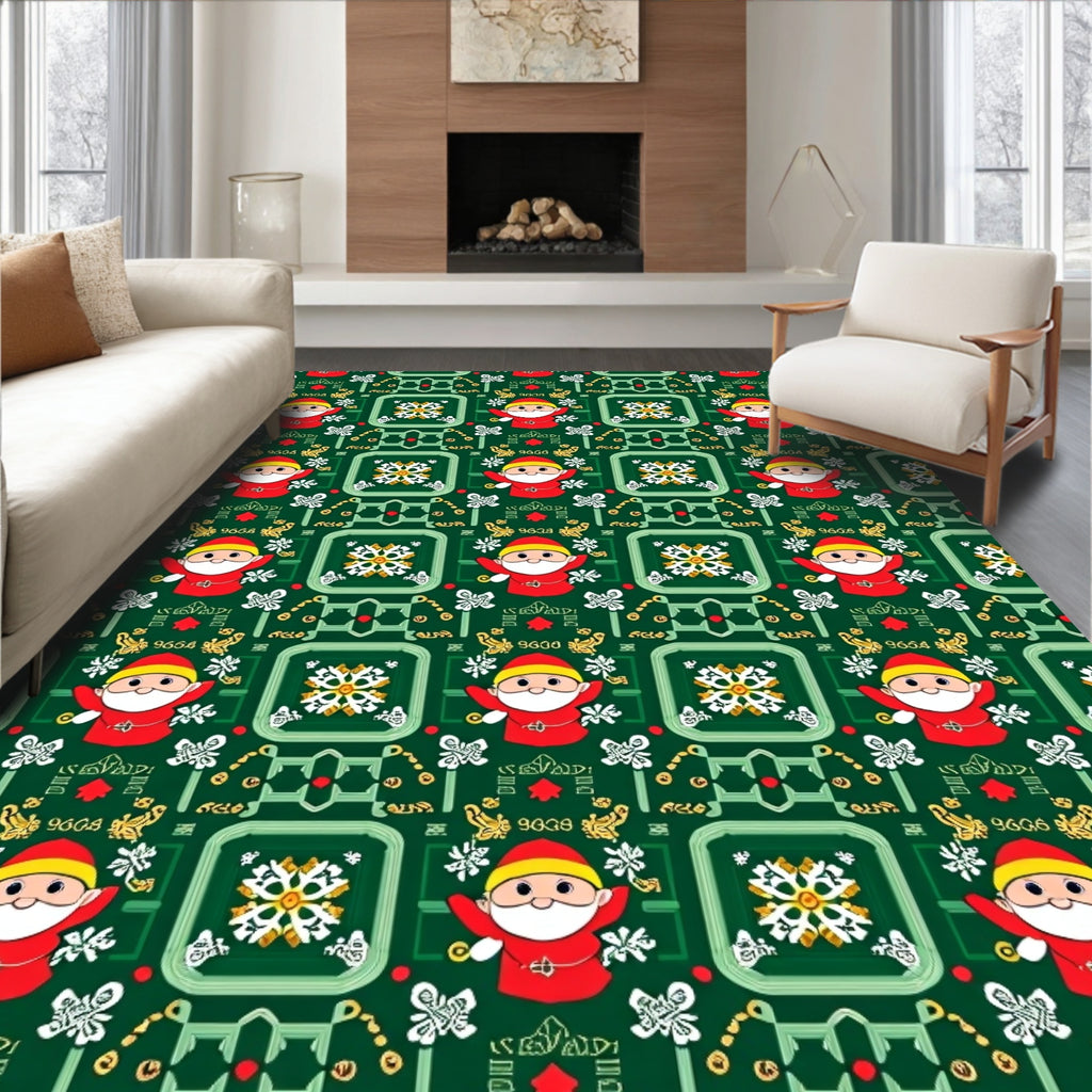 Festive Red Santa Green Ornament Rug