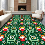 Festive Red Santa Green Ornament Rug