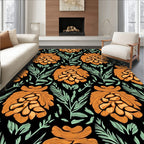 Bold Golden Orange Floral Fern Rug