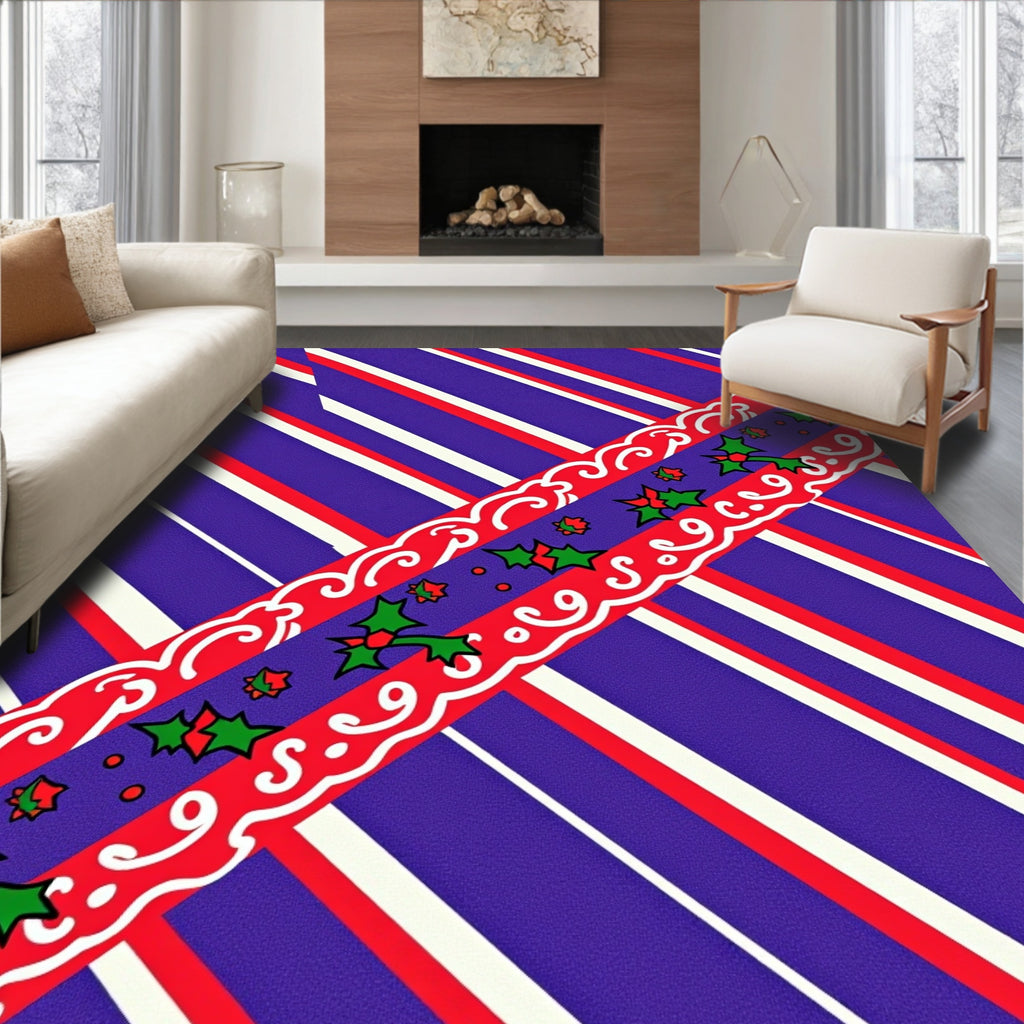 Diagonal Candy Cane Holly Stripes Rug
