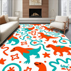 Playful Orange Teal Dinosaur Adventure Rug