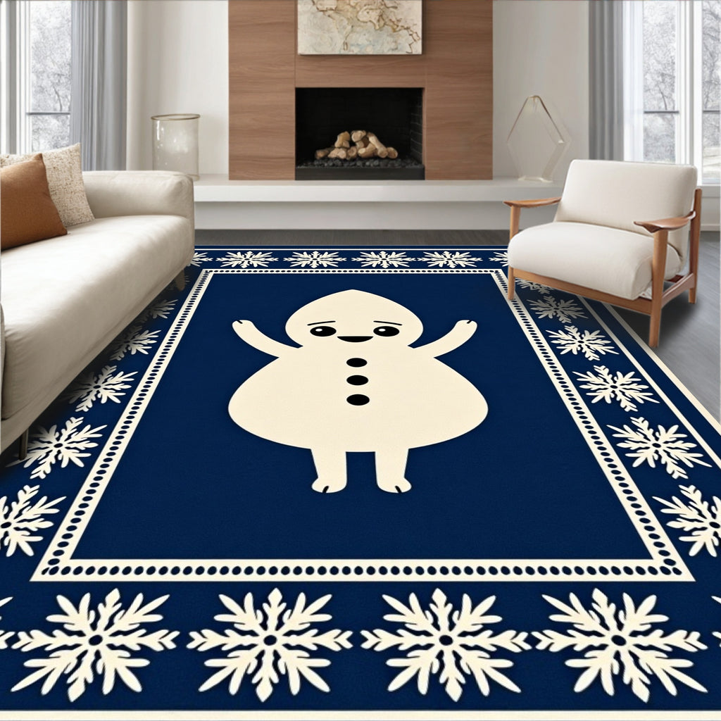 Cheery Snowman Snowflake Border Rug