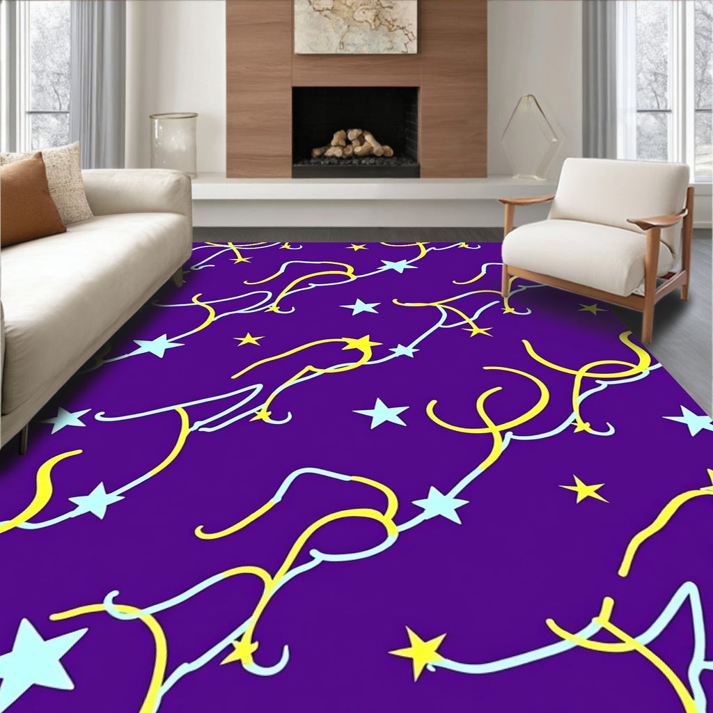 Cosmic Yellow and Blue Starry Swirl Rug