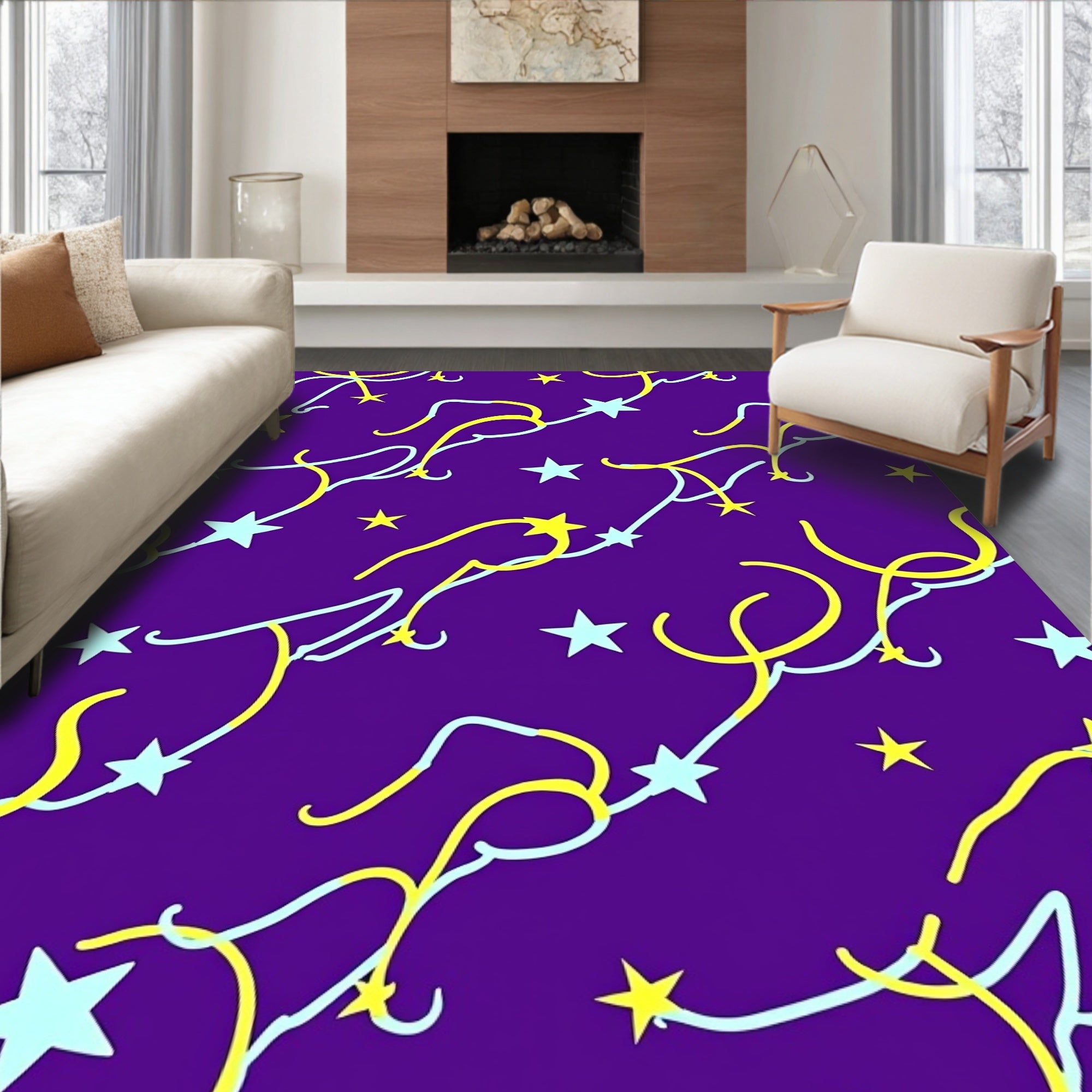 Cosmic Yellow and Blue Starry Swirl Rug