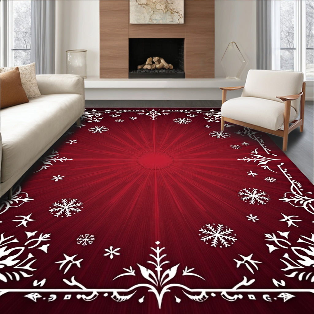 Deep Red Burst Snowflake Frame Rug