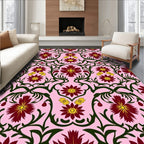 Crimson Yellow Flower Swirl Rug