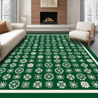 Forest Green White Floral Collage Rug