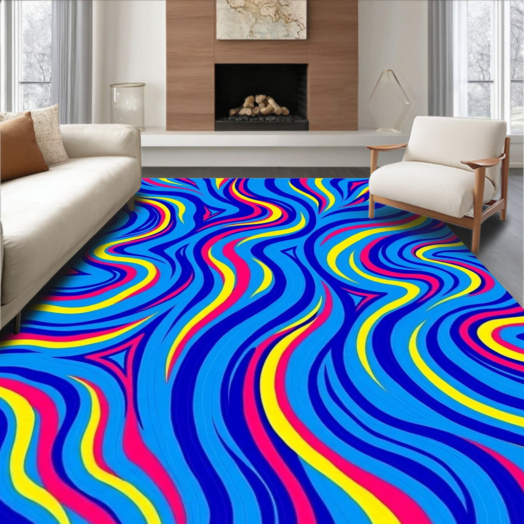 Vibrant Blue Pink Yellow Swirl Rug
