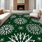Green White Snowflake Winter Holiday Rug