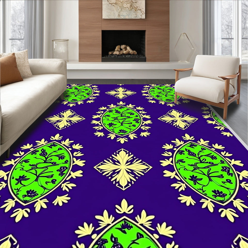 Electric Green Oval Floral Medallion Rug