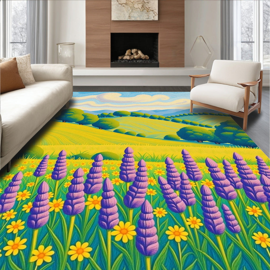 Lush Purple Lavender Field Landscape Rug