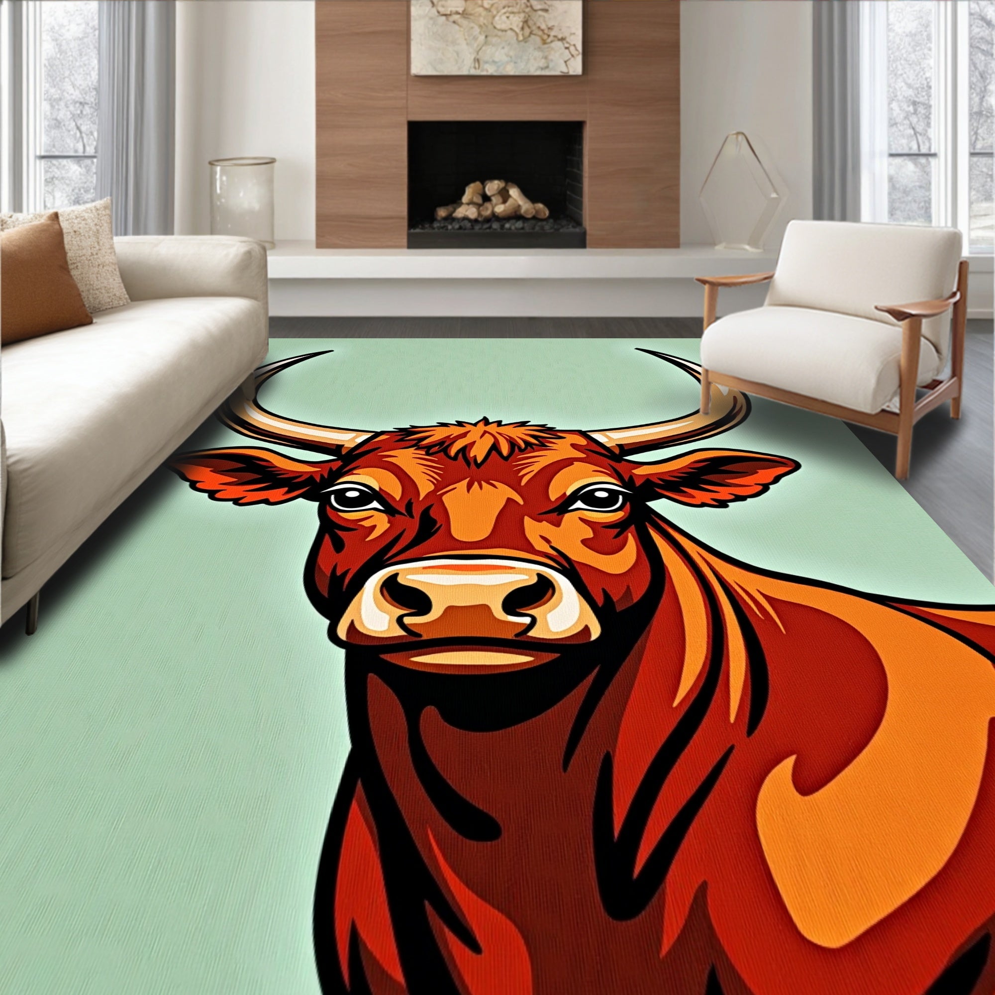 Bold Red Bull Face Rug