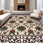 Crimson Green Floral Scrollwork Rug
