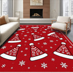 Red Santa Hats Snowflakes Repeating Pattern Rug