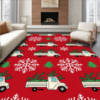 Festive Red Truck Snow Tree Rug