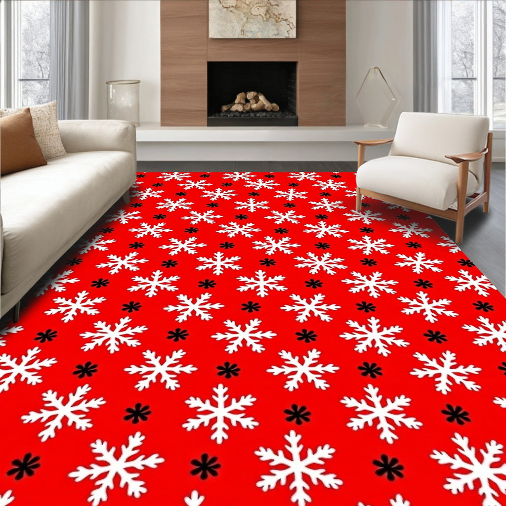 Crimson Red Snowflake Cluster Rug