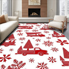 Red Trucks Christmas Trees Snowflakes Rug