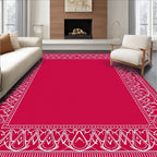Vibrant Crimson White Ornate Border Rug