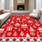 White Houses And Pine Trees Red Rug