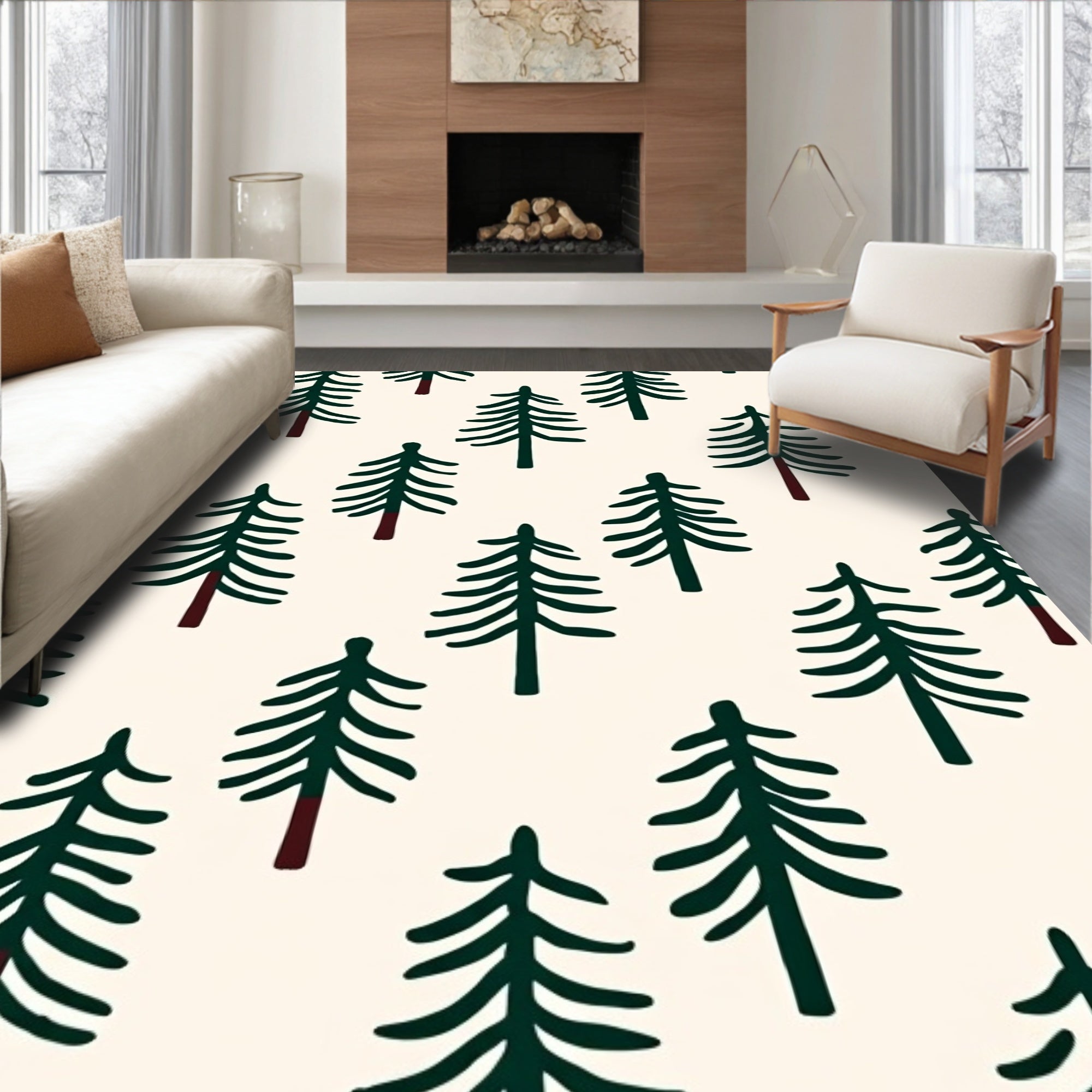 Dark Green Pine Forest Scatter Rug