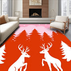 Whimsical Red Deer Snowy Forest Night Rug