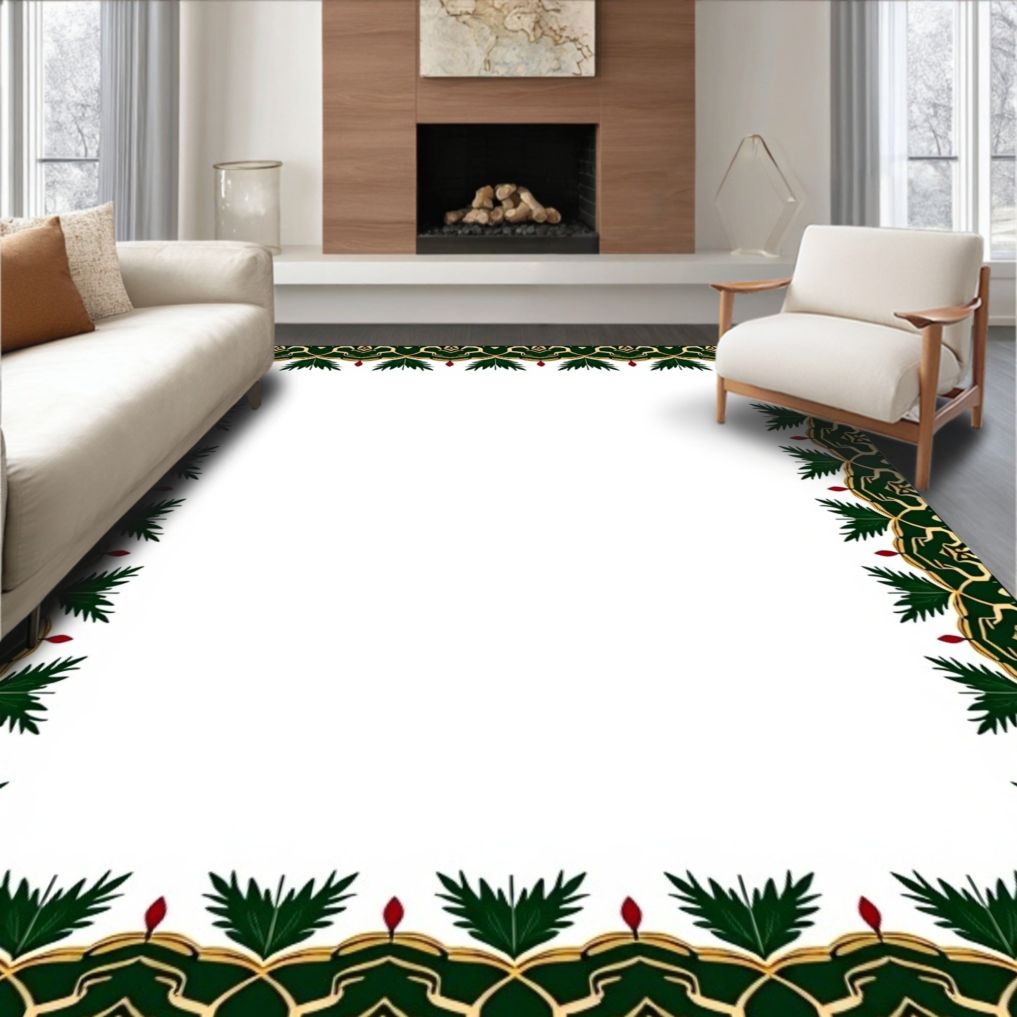 Emerald Gold Festive Holly Berries Rug