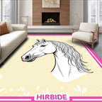 Elegant White Horse Botanical Frame Rug