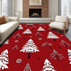 Red White Festive Christmas Trees Rug