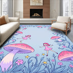 Whimsical Pink Mushroom Fairies Garden Rug