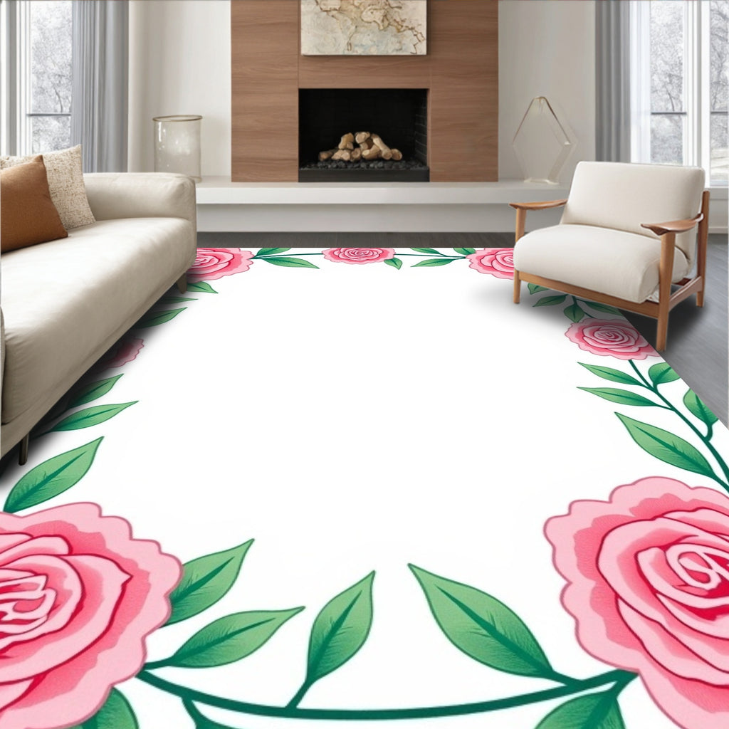 Pink Rose Border Swirl Rug