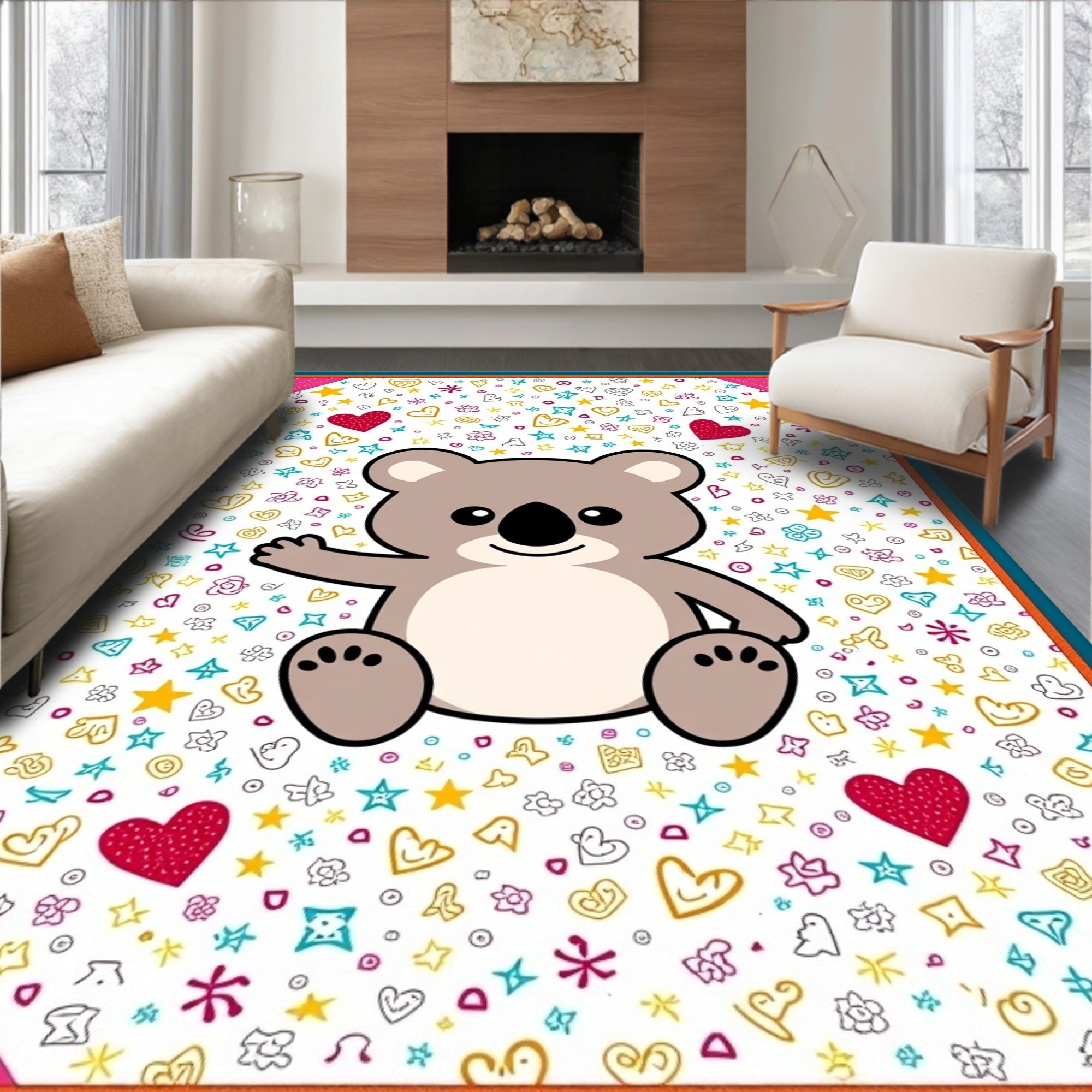 Cute Koala Bear Hearts Stars Whimsical Rug