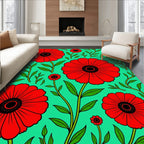 Bold Red Flower Foliage Surface Rug