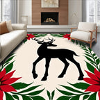 Black Deer Red Poinsettia Garland Rug