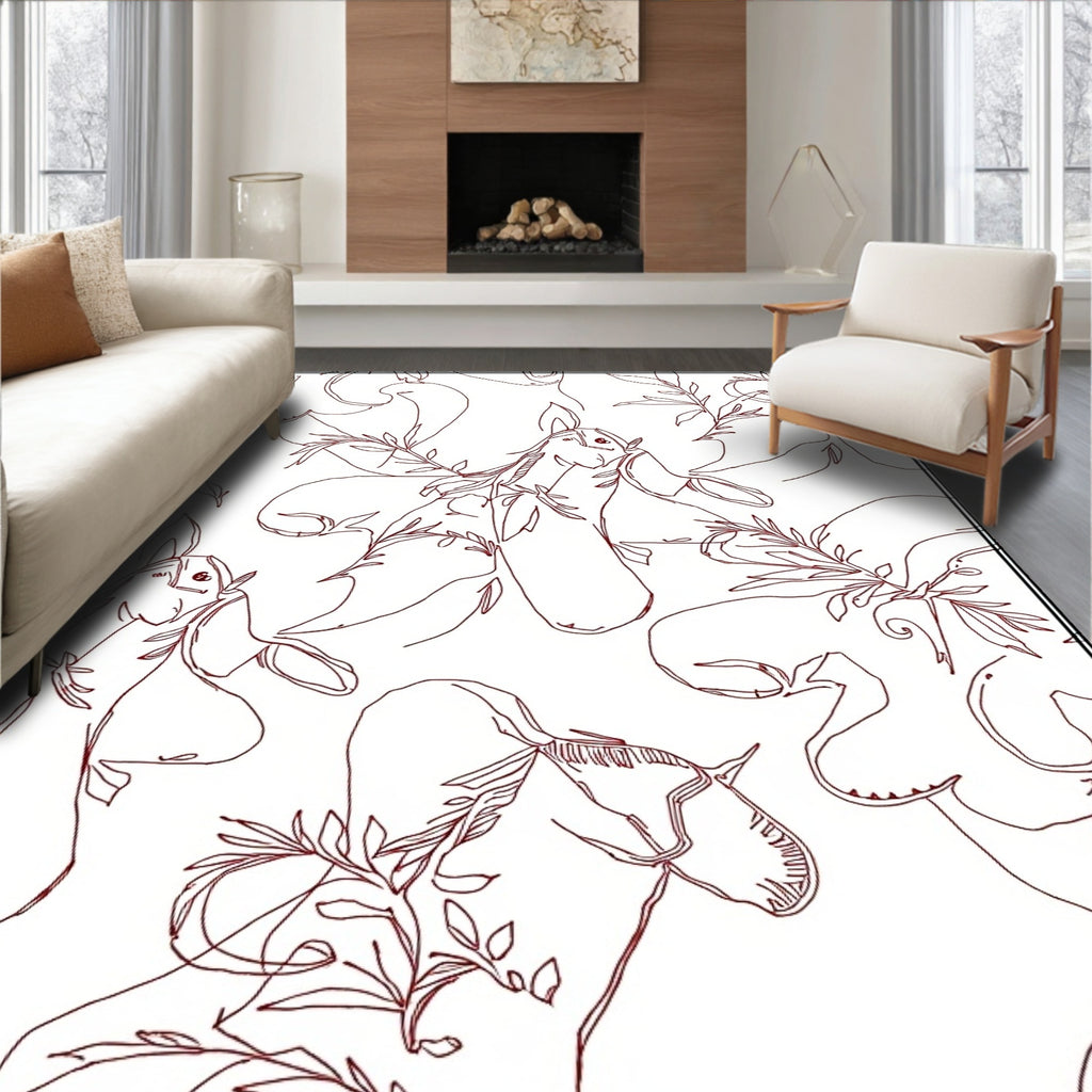 Crimson Horse and Leaf Outline Rug