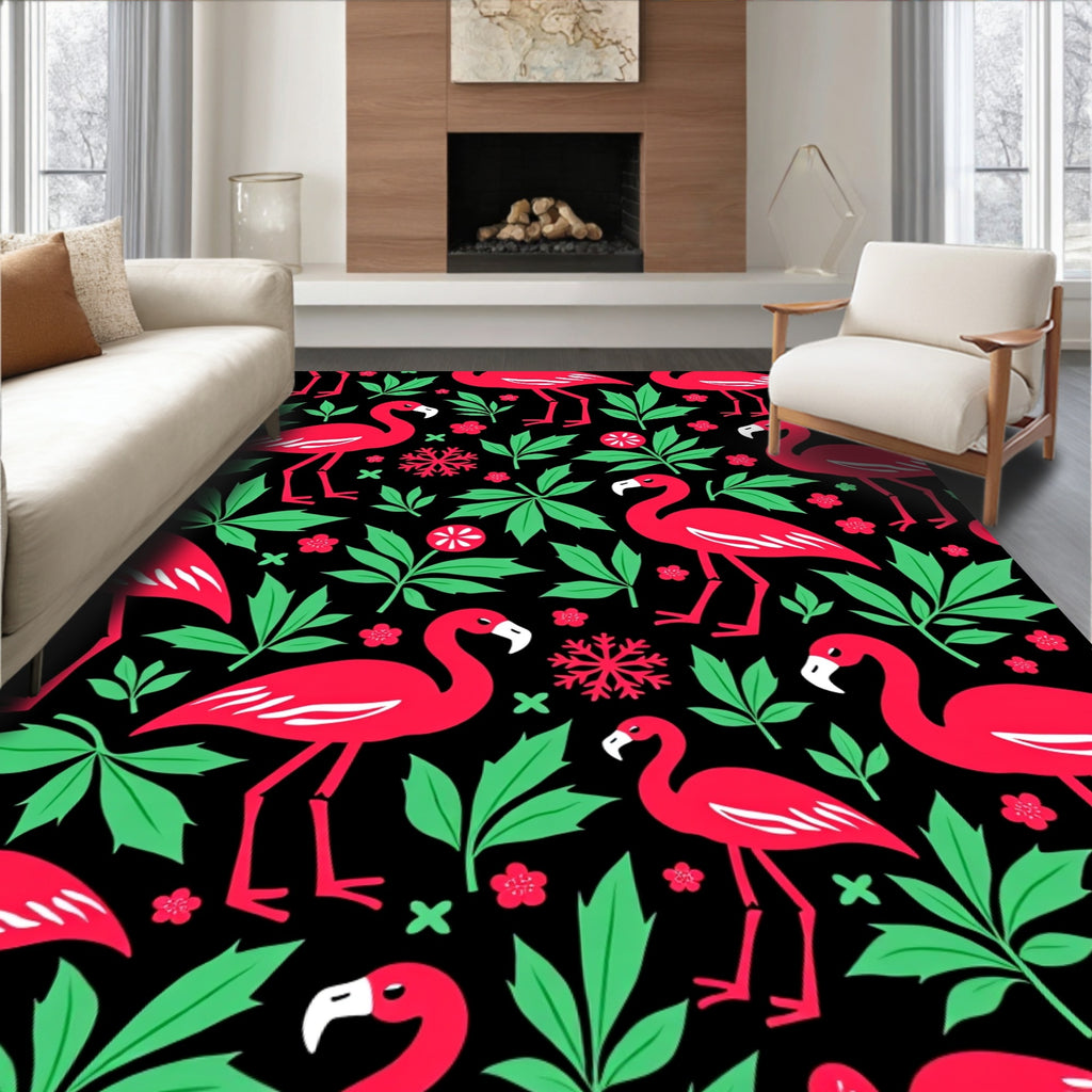 Vibrant Flamingos Amongst Lush Green Foliage Rug